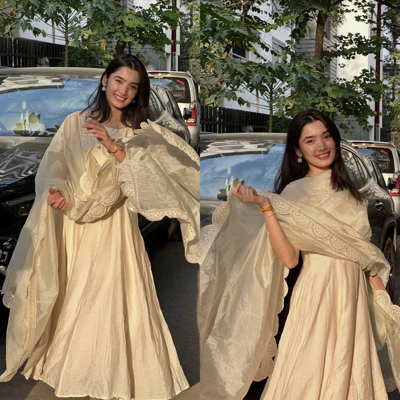 Ethnic Anarkali Gown Set with Dupatta & Churidar