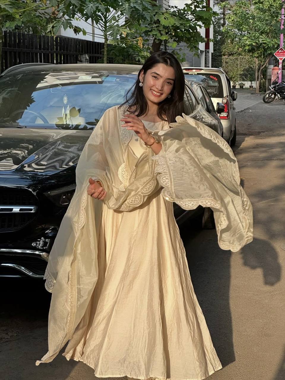 Ethnic Anarkali Gown Set with Dupatta & Churidar