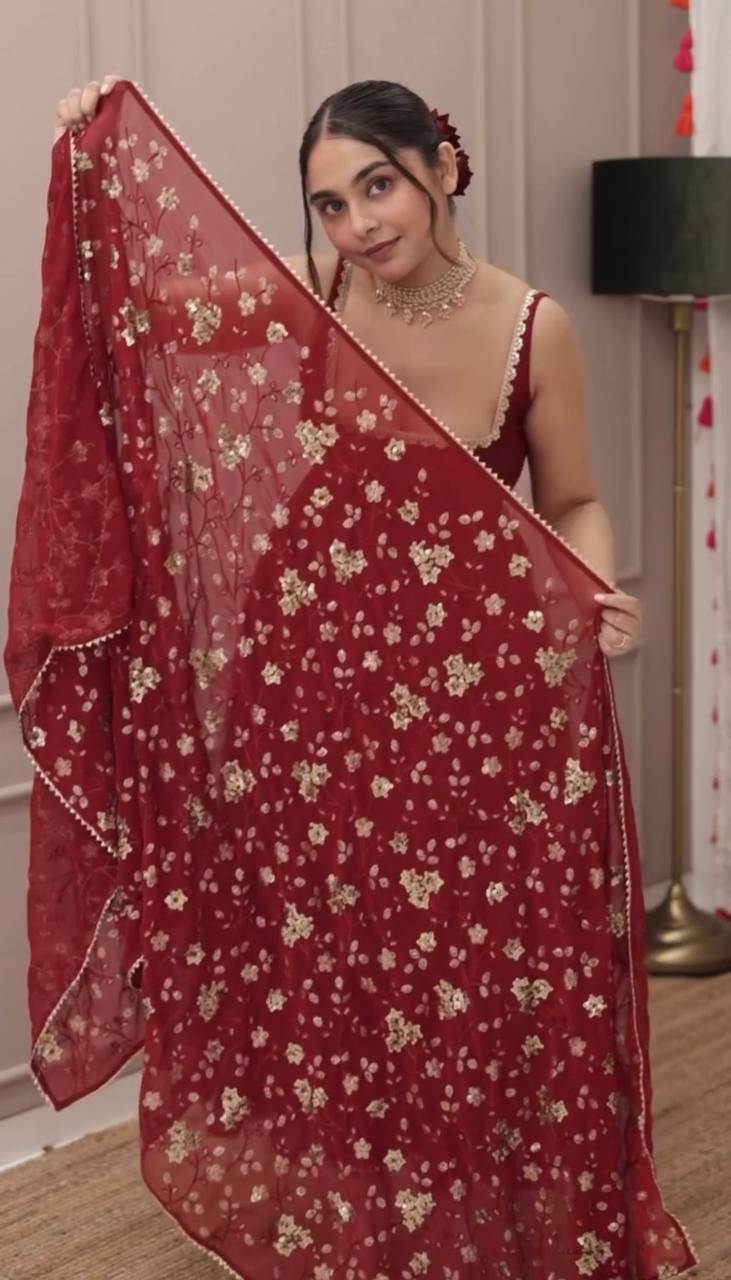 Elegant Embroidered Georgette Suit Set