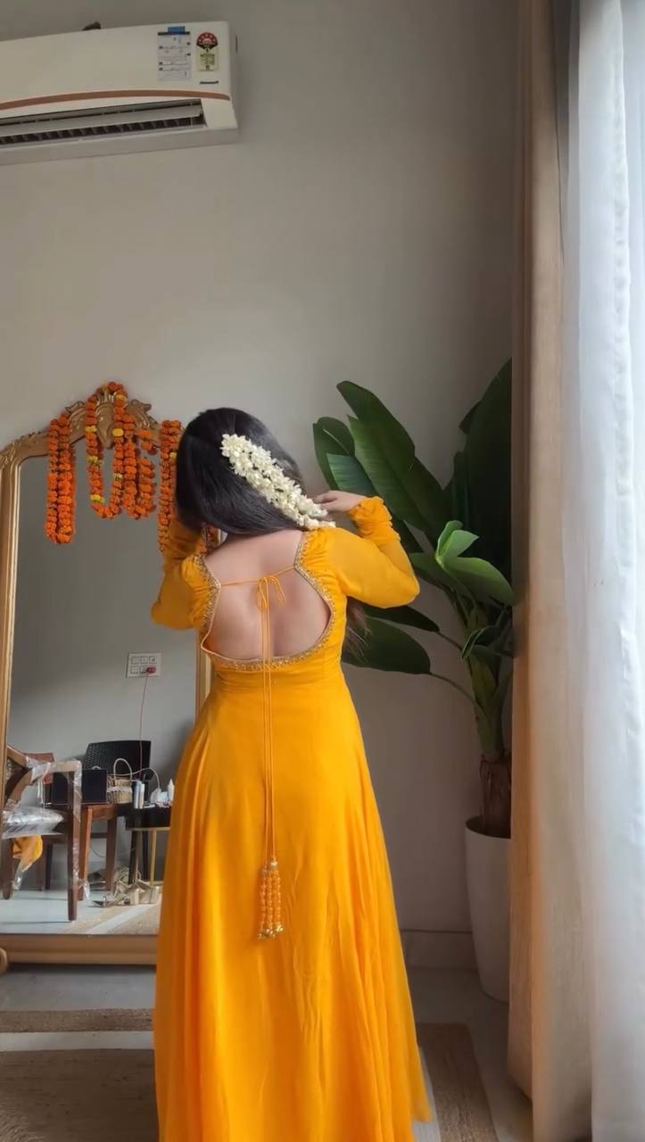 Sunlit Mustard Ethnic Anarkali Set