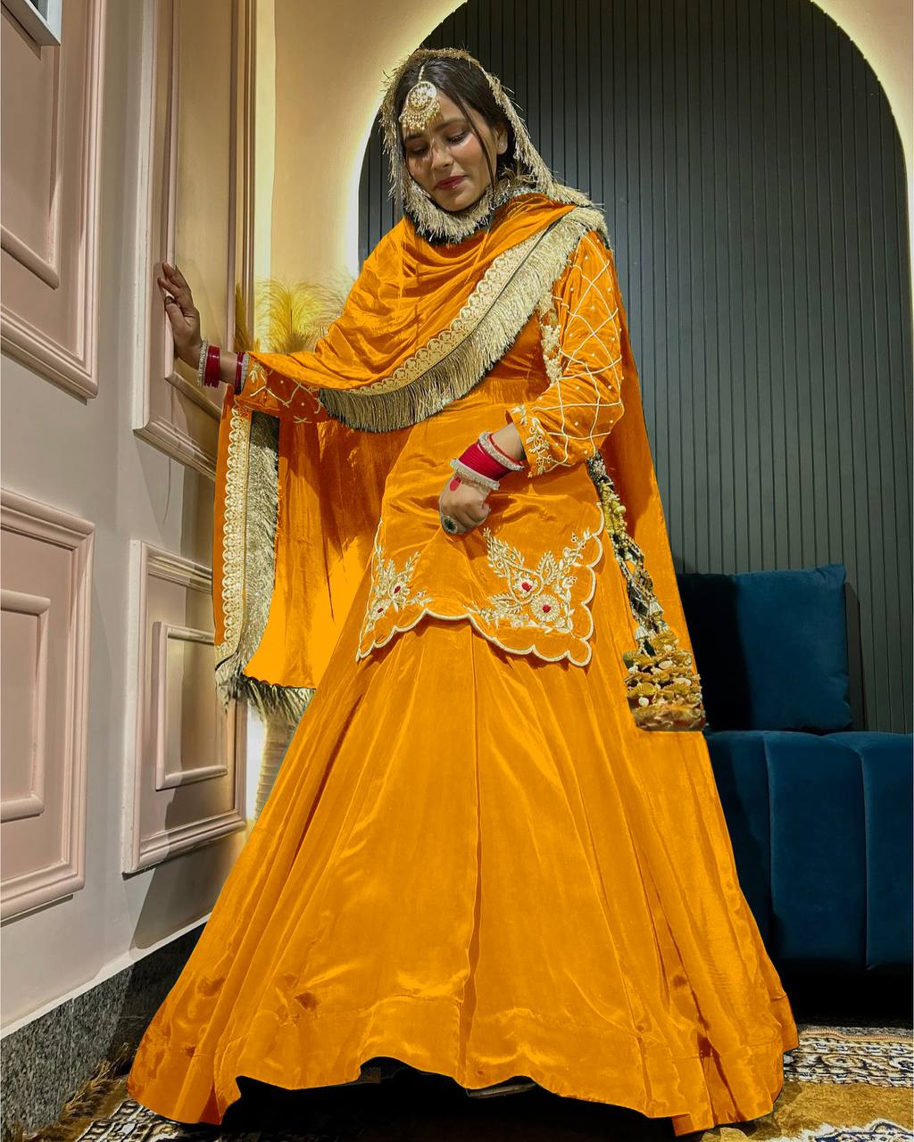 Elegant Emerald Green Embroidered  Set with Dupatta