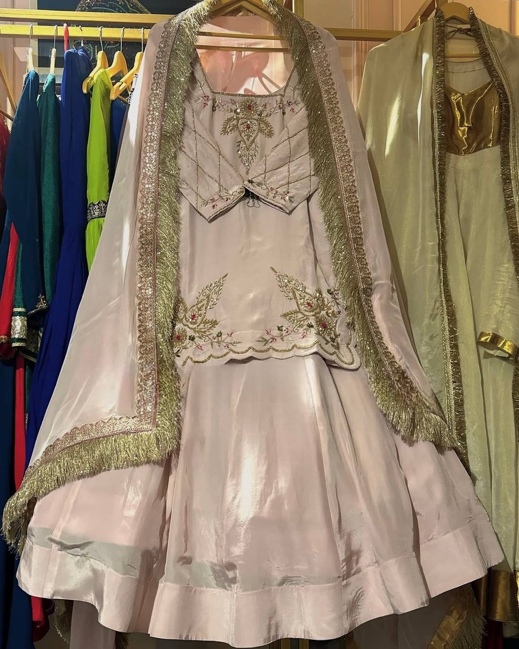 Elegant Emerald Green Embroidered  Set with Dupatta