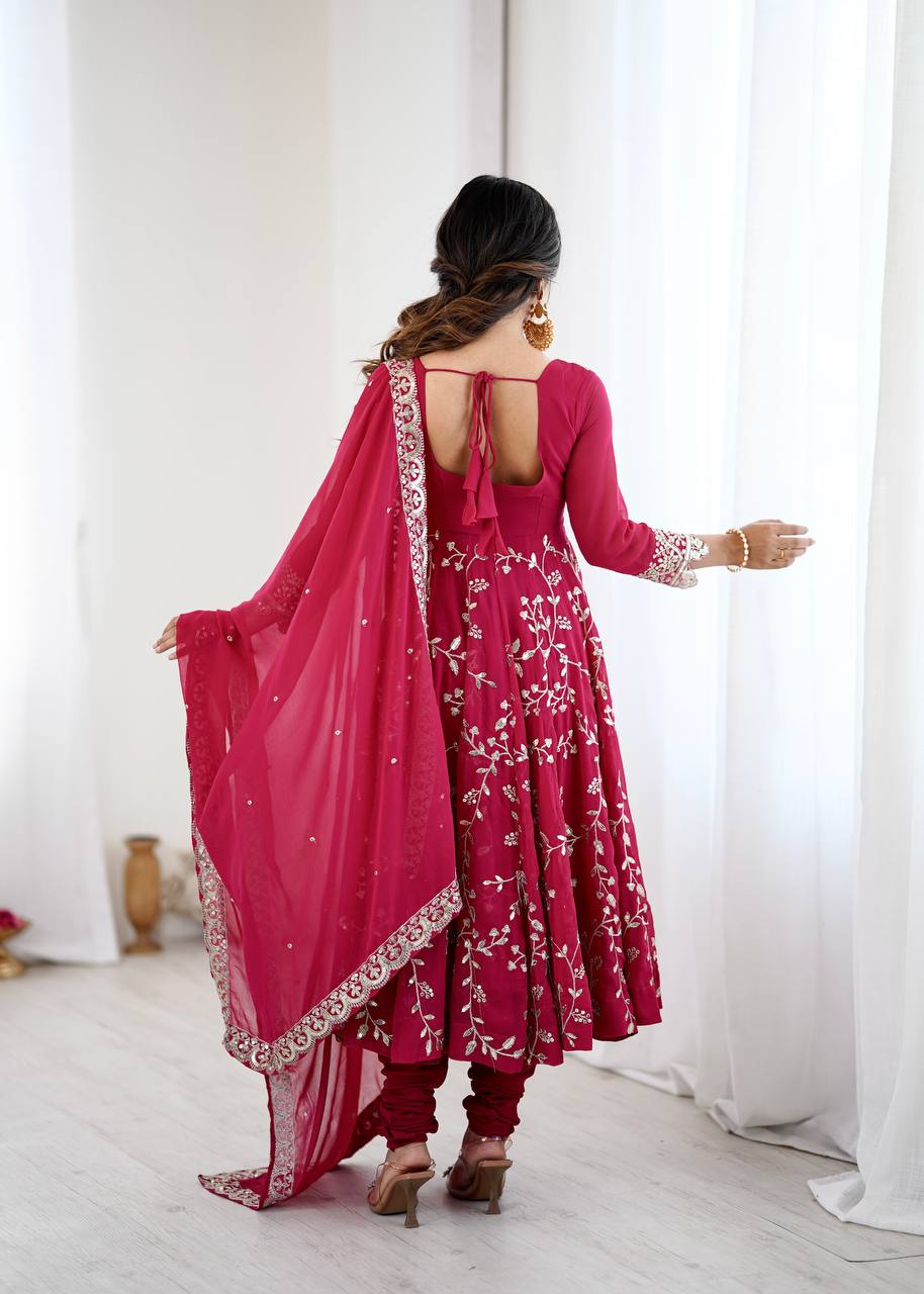 Luxury Deep Pink Festive Anarkali Suit - 3 Piece Set