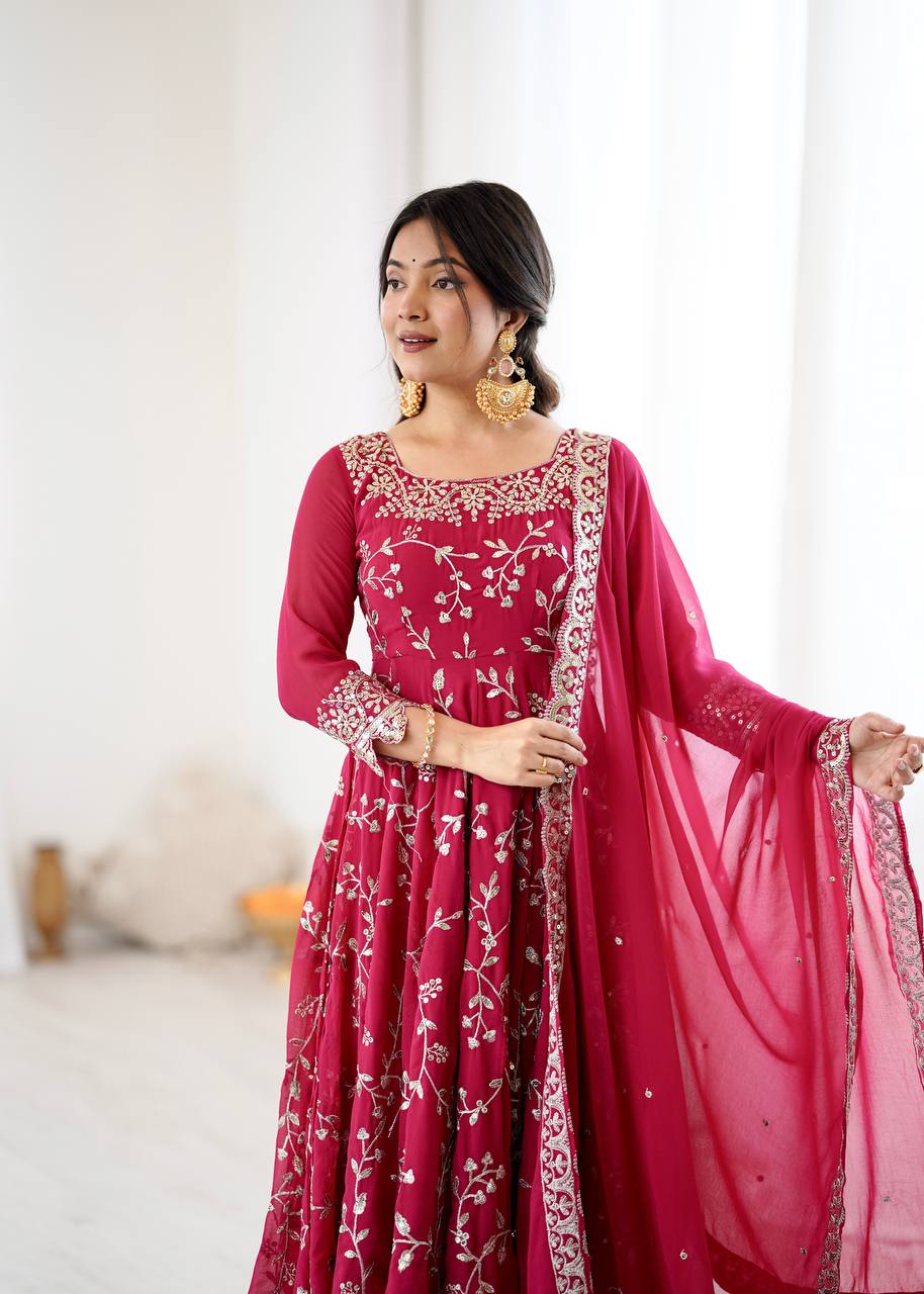 Luxury Deep Pink Festive Anarkali Suit - 3 Piece Set