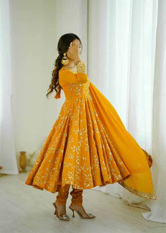Luxury Deep Yellow Festive Anarkali Suit - 3 Piece Set