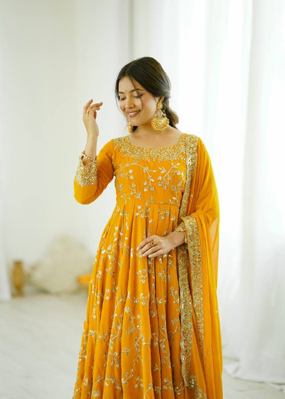 Luxury Deep Yellow Festive Anarkali Suit - 3 Piece Set