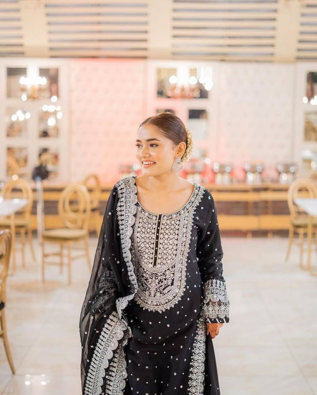 Designer Black Georgette Sharara Set with Heavy Silver Embroidery