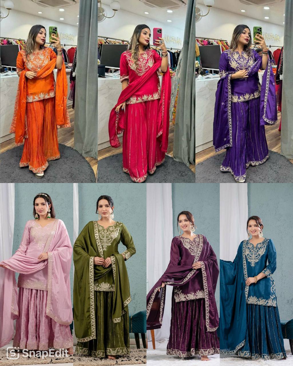 Preet Chinon Silk Sharara Set