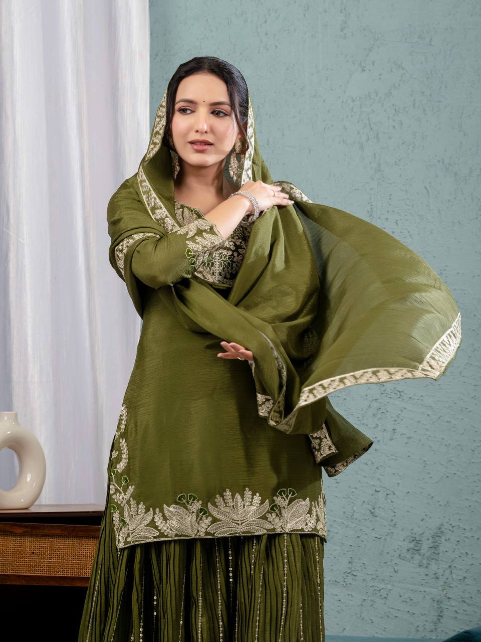 Preet Chinon Silk Sharara Set