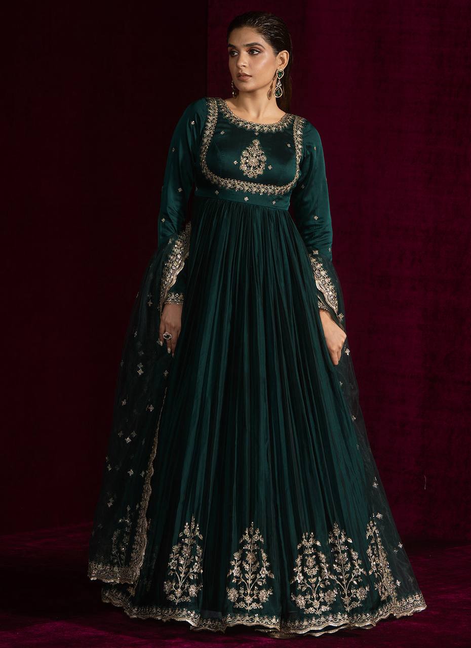 Teal Blue Designer Anarkali Gown set