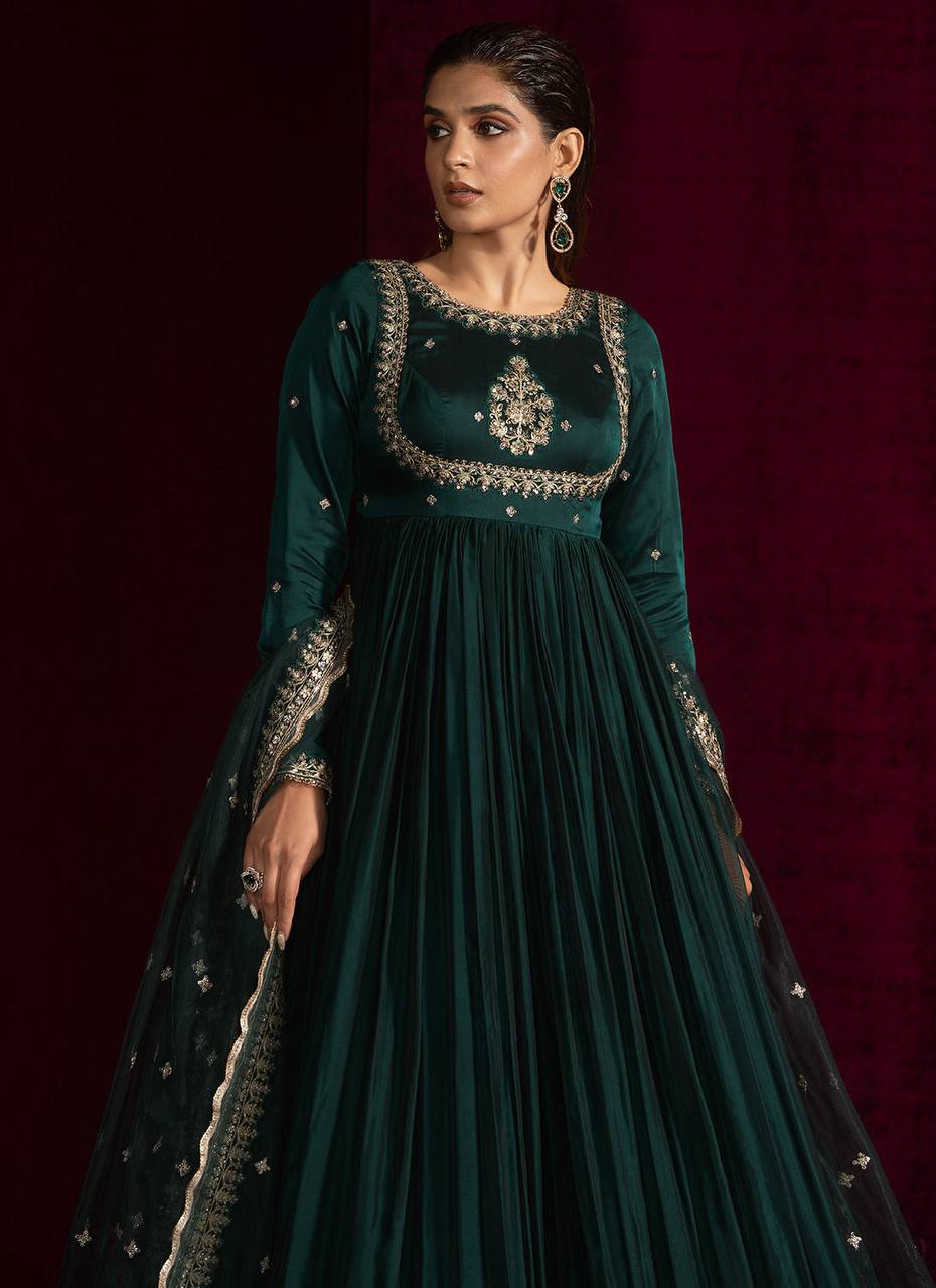 Teal Blue Designer Anarkali Gown set