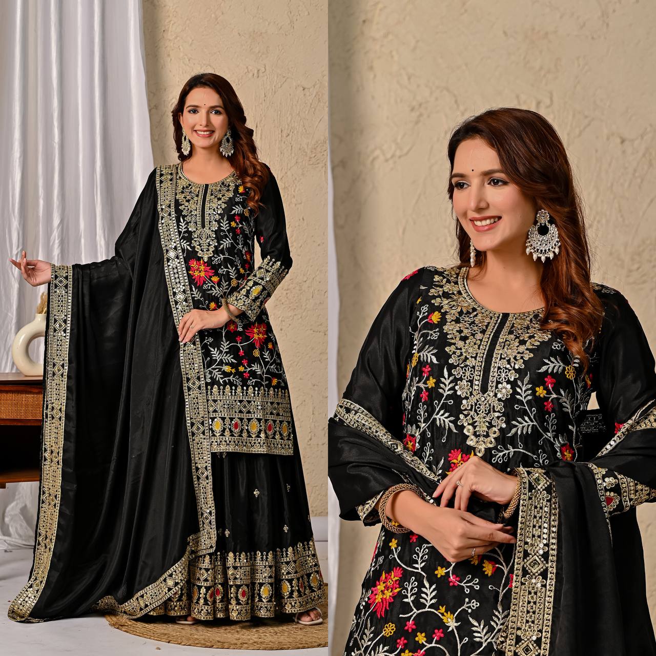 Black Embroidered Anarkali Suit with Dupatta – Festive & Wedding Wear