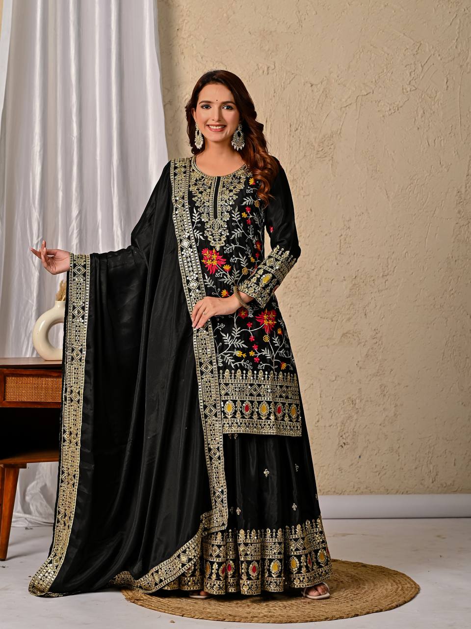 Black Embroidered Anarkali Suit with Dupatta – Festive & Wedding Wear