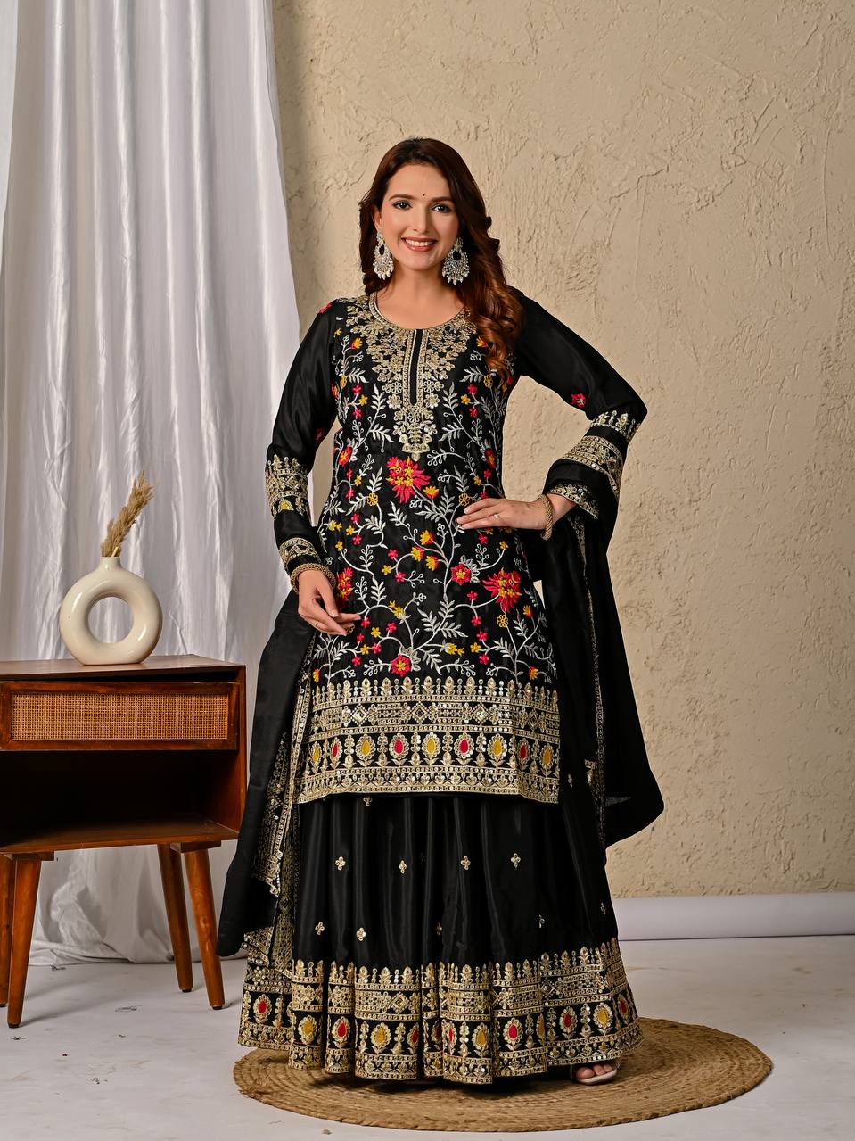 Black Embroidered Anarkali Suit with Dupatta – Festive & Wedding Wear