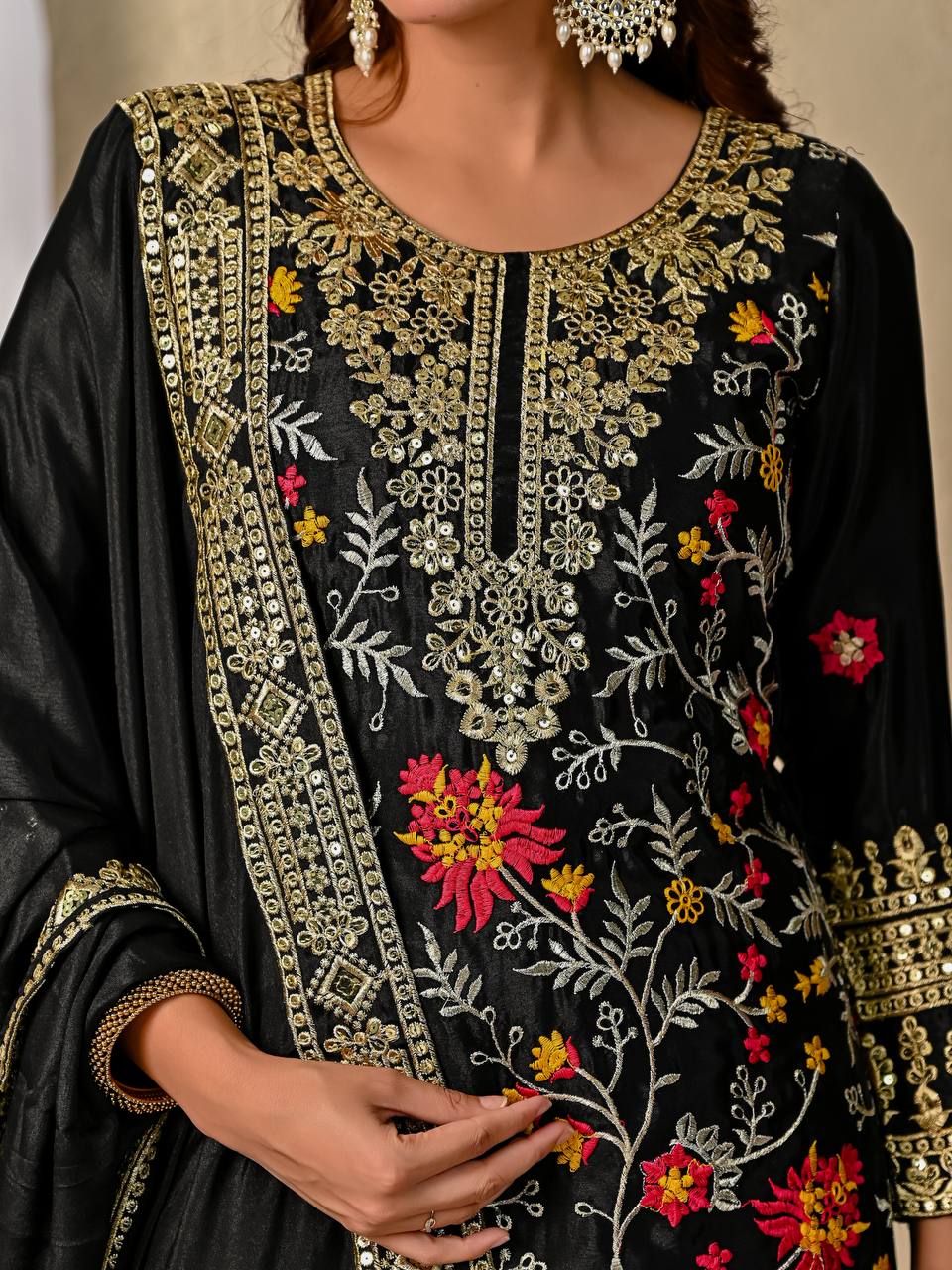 Black Embroidered Anarkali Suit with Dupatta – Festive & Wedding Wear