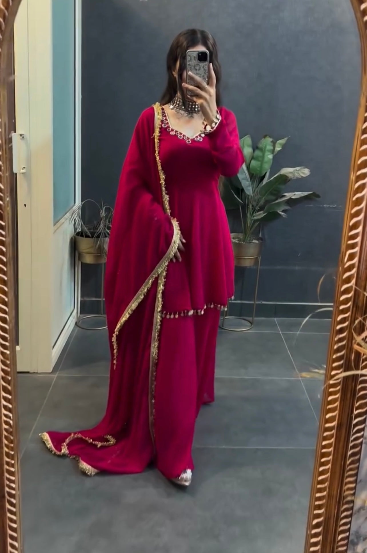 "Pink Grace: A Flowy Anarkali with Minimalist Charm"