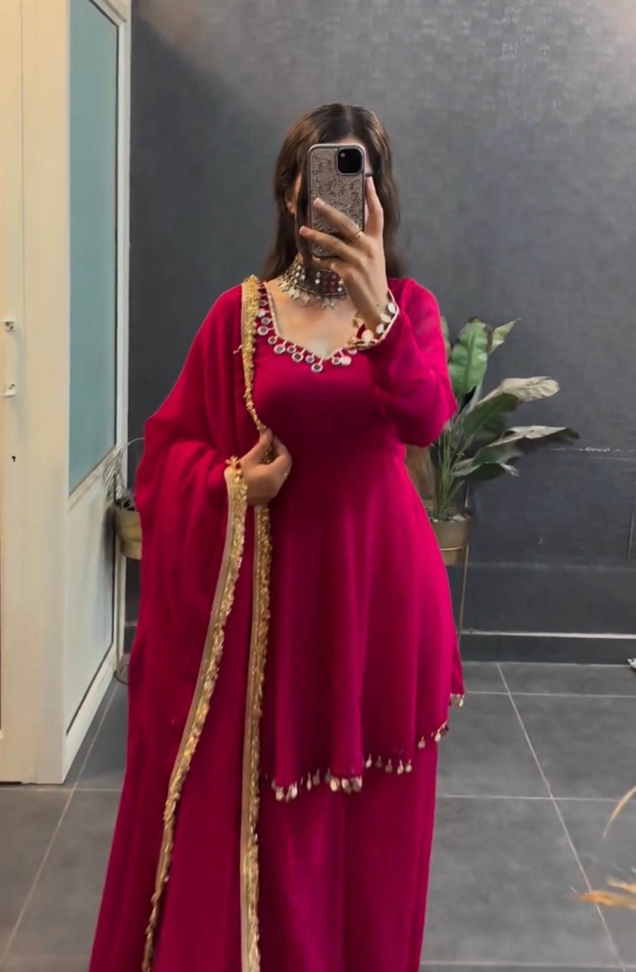 "Pink Grace: A Flowy Anarkali with Minimalist Charm"