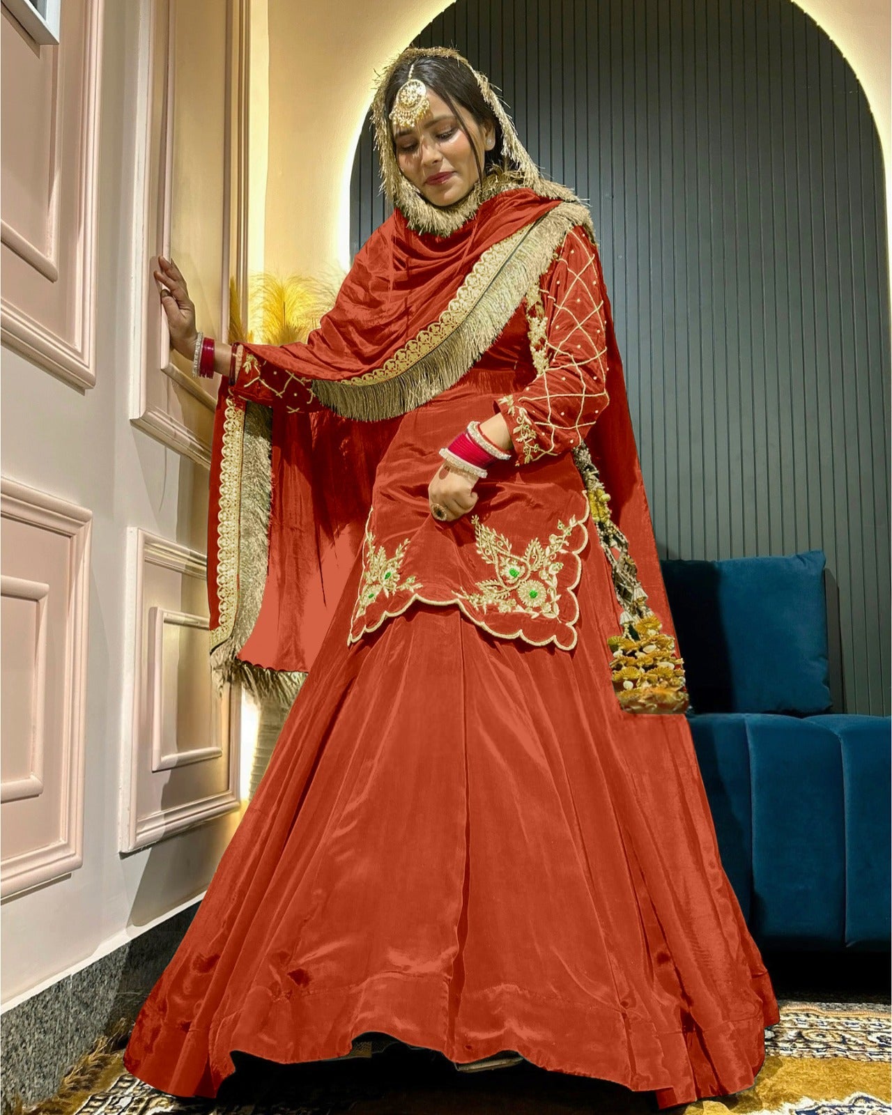 Elegant Emerald Green Embroidered  Set with Dupatta