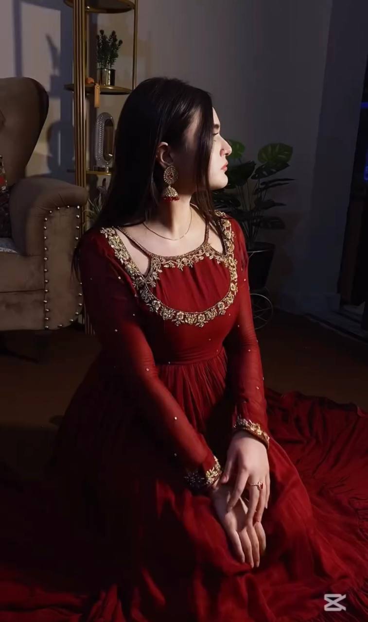 Readymade Maroon Flared Anarkali Suit with Pants and Dupatta