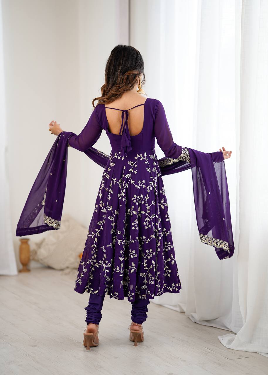 Luxury Deep Purple Festive Anarkali Suit - 3 Piece Set