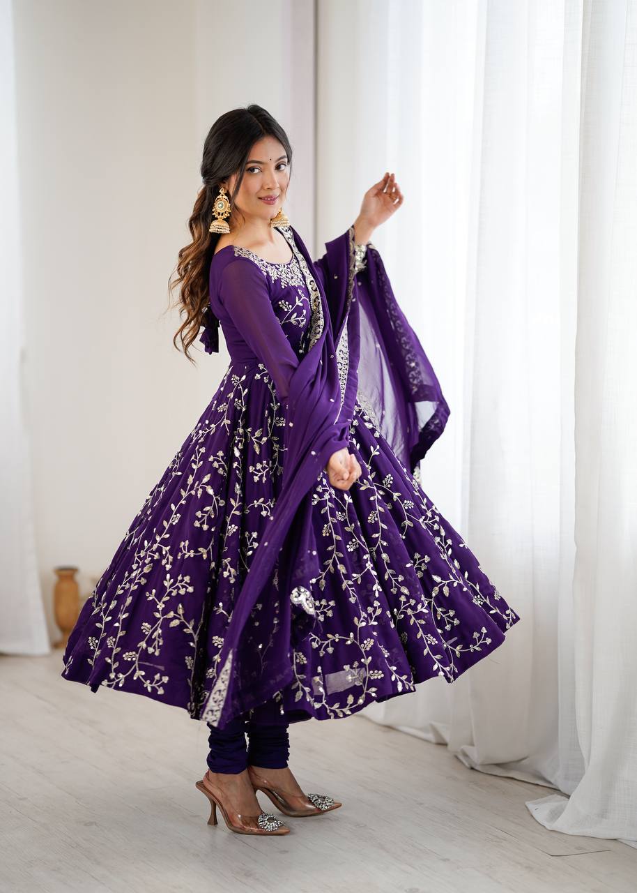 Luxury Deep Purple Festive Anarkali Suit - 3 Piece Set