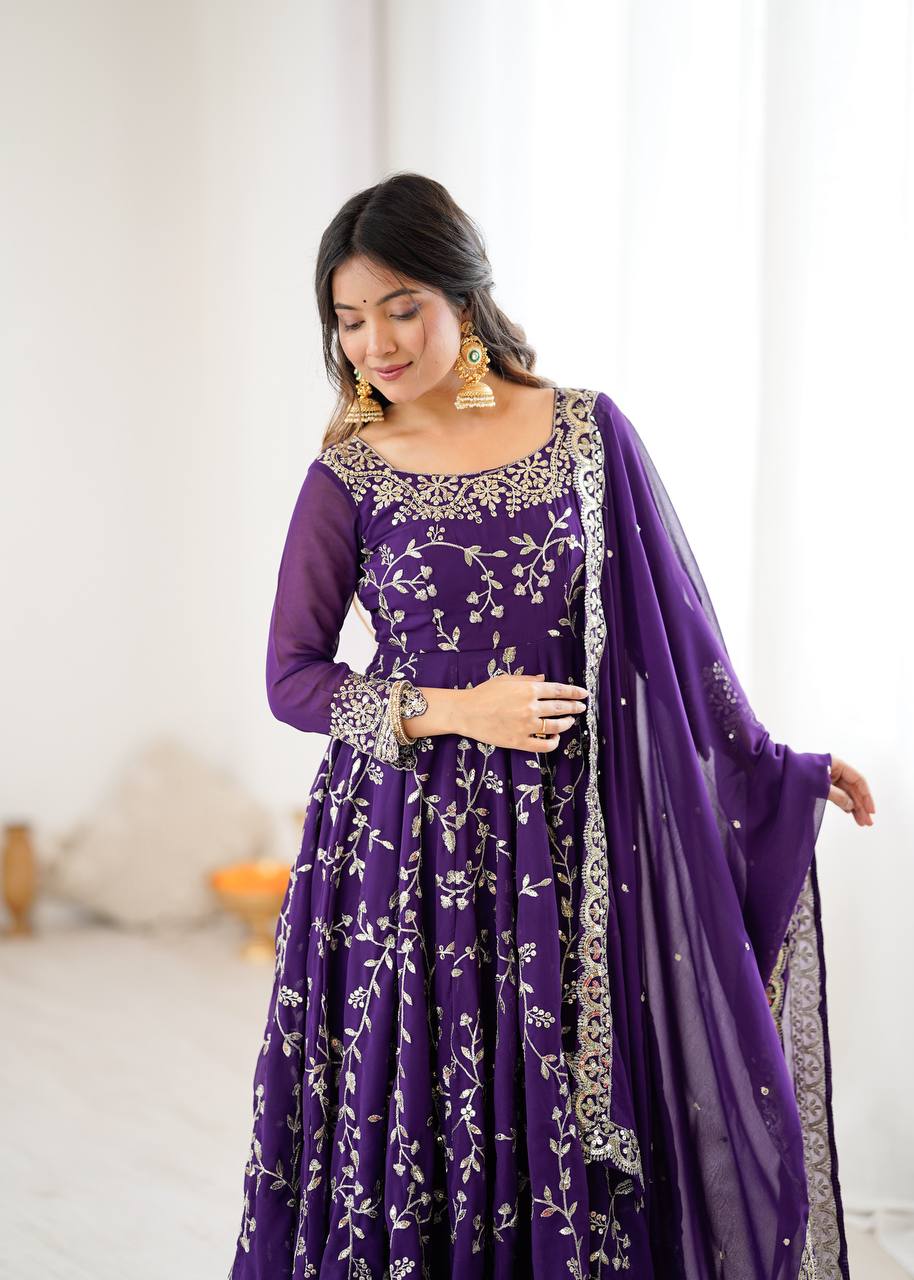 Luxury Deep Purple Festive Anarkali Suit - 3 Piece Set