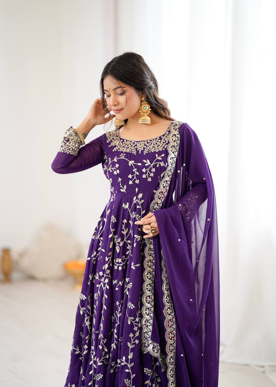Luxury Deep Purple Festive Anarkali Suit - 3 Piece Set