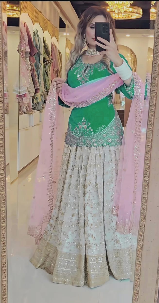 Ethereal Elegance: The Enchanting Blue and Pink Lehenga for the Modern Woman's Grand Affair