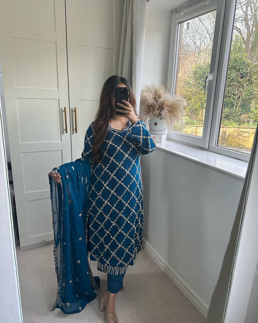 New Launching Long Kurta Designer , Pant And Dupptta Hand Work Suit