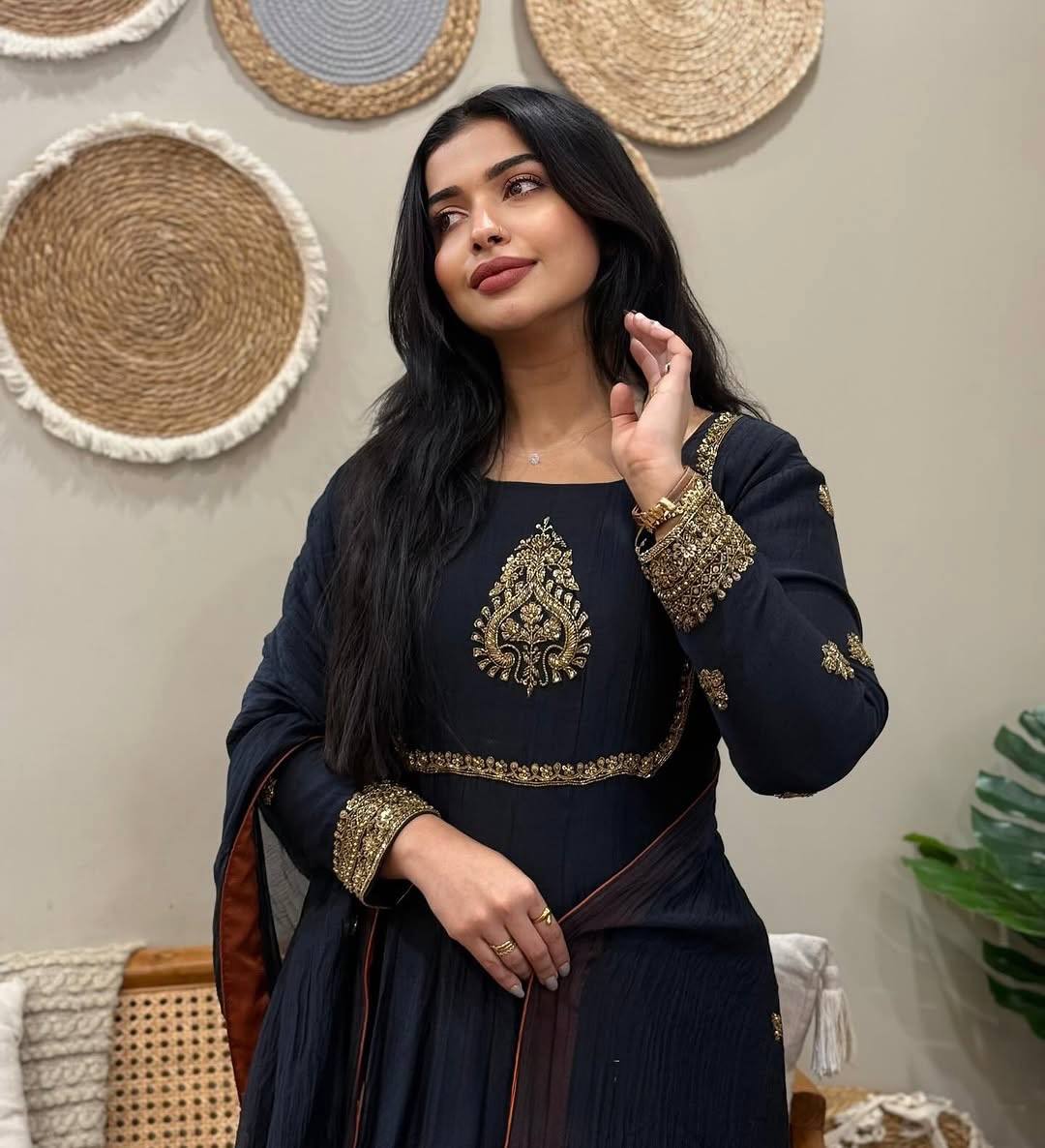 Black Sequin Embroidery Georgette Gown