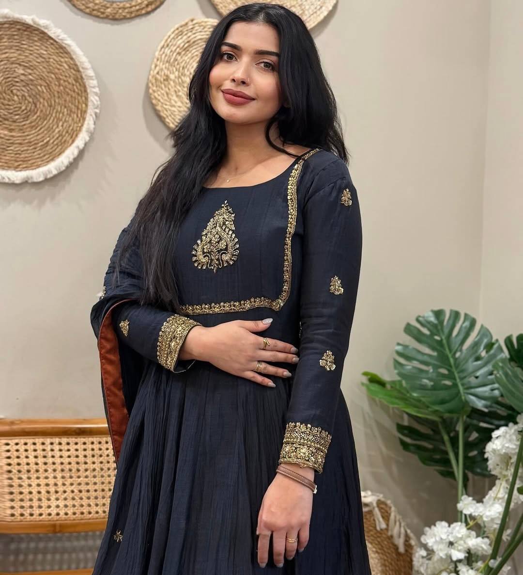 Black Sequin Embroidery Georgette Gown