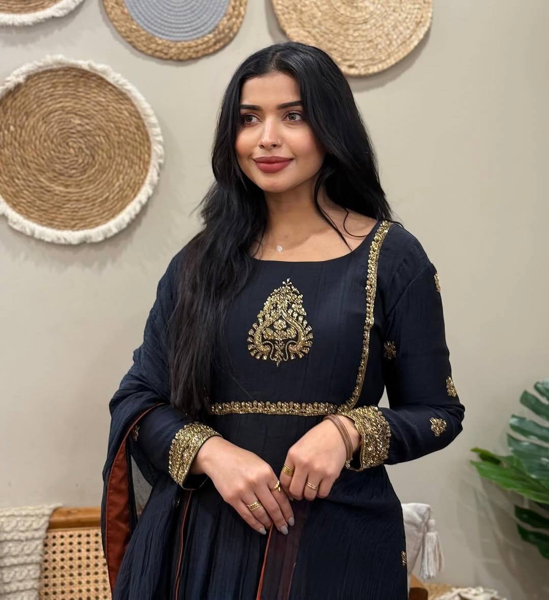 Black Sequin Embroidery Georgette Gown