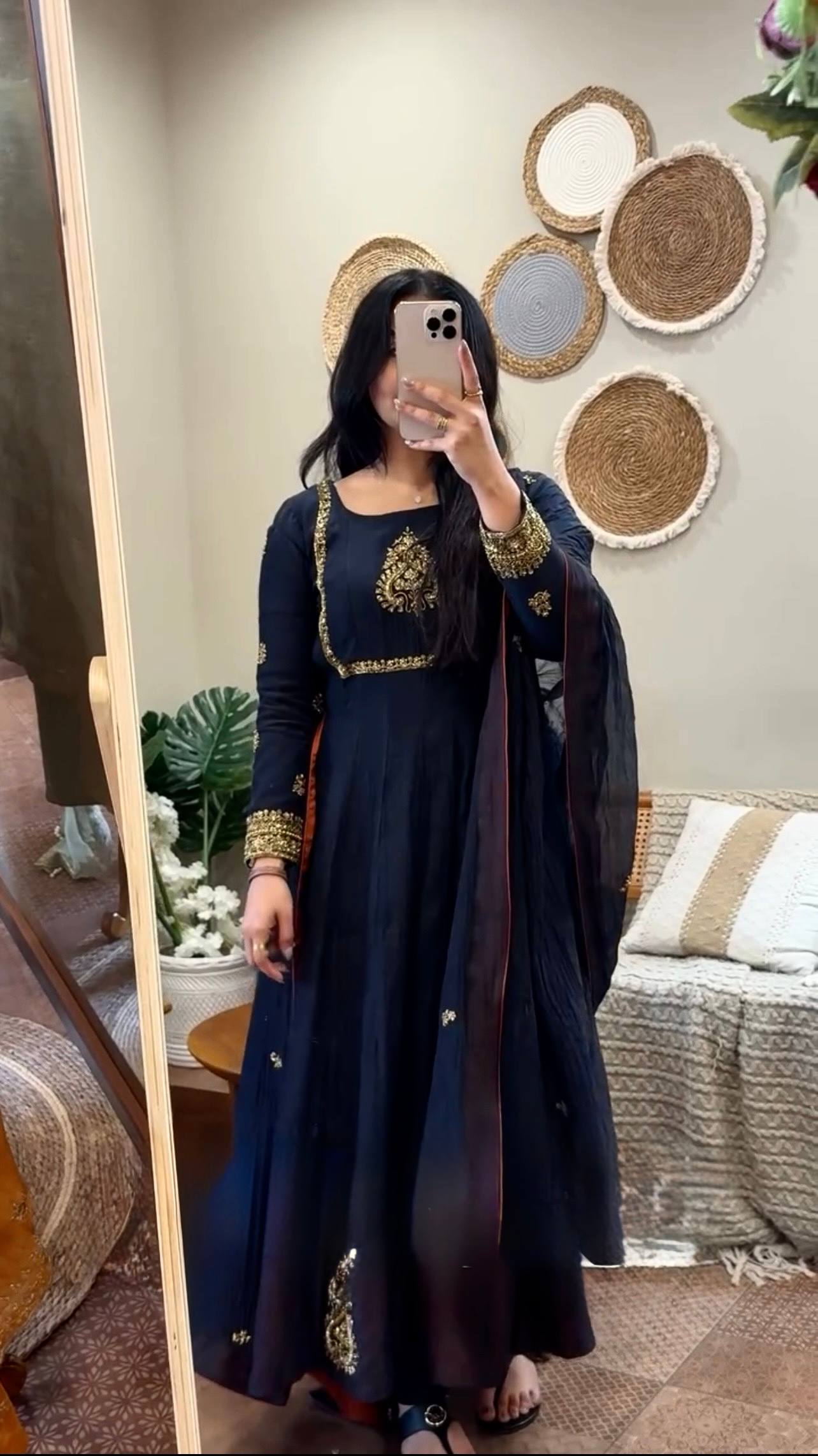 Black Sequin Embroidery Georgette Gown