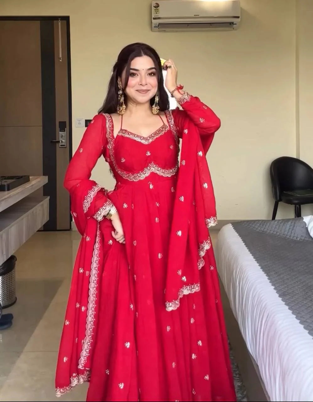 Ruby Radiance Embroidered Suit
