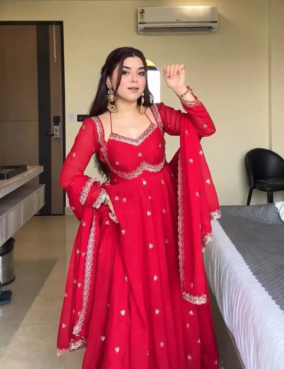 Ruby Radiance Embroidered Suit