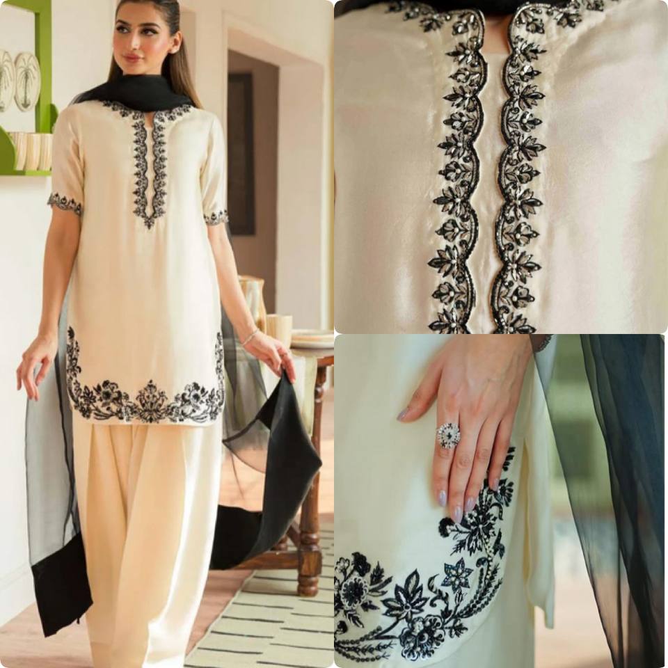 women’s cream salvar black embroidery elegant :