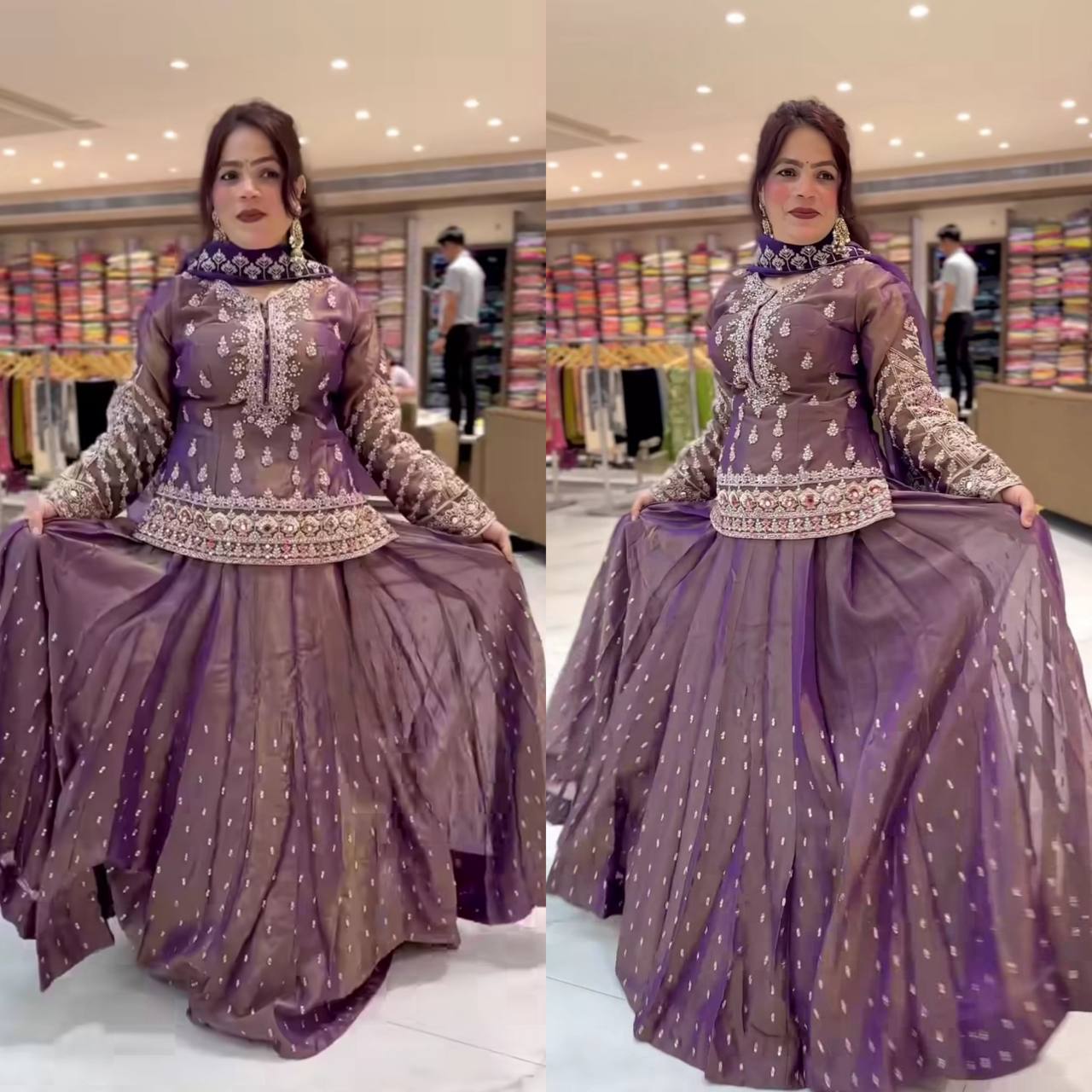 Graceful Mauve Peplum Suit Adorned with Intricate Embroidery Details