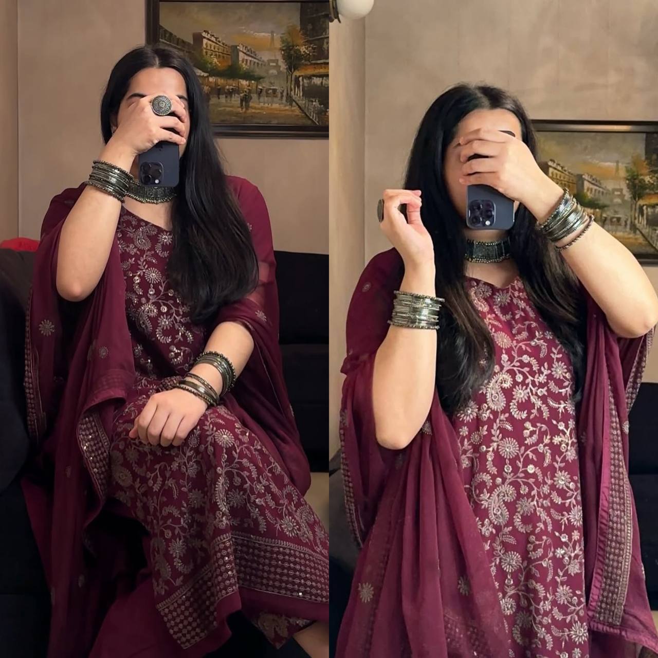 Maroon Elegance: Capturing Moments in Style and Graceful Glamour